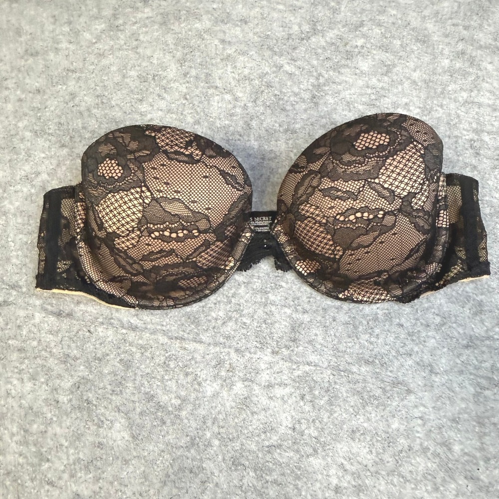 Victorias Secret BioFit Multi-Way Strapless Lace Bra Black Nude 34C 263585-07/10